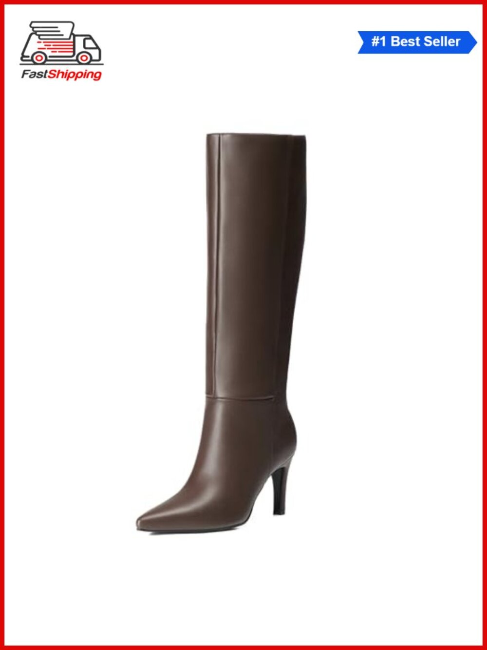 Women's Knee High Stiletto Boots Pointed Toe PU Leather Zipper Tall Dress